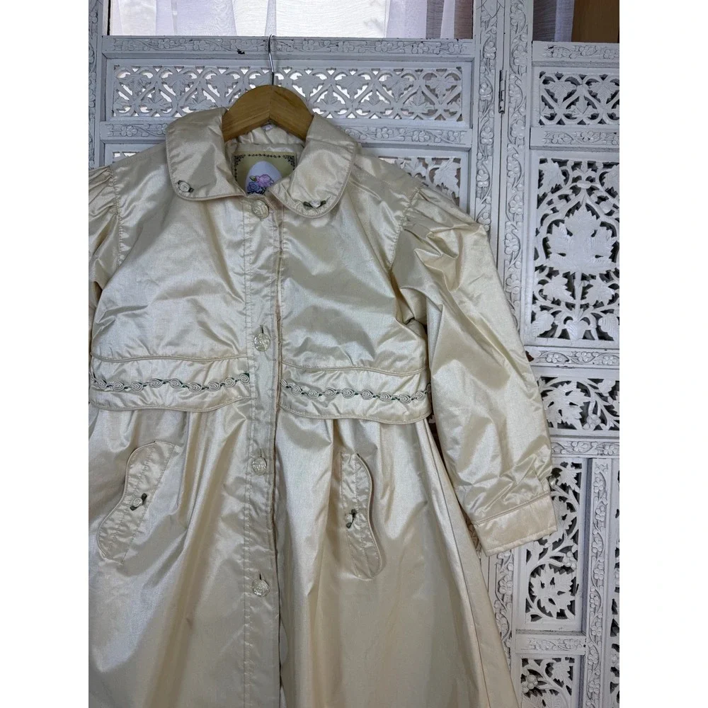 Vtg F. W.‎ Fischer Floral Coquette Girls Trench Dress Event Coat Sz 6X